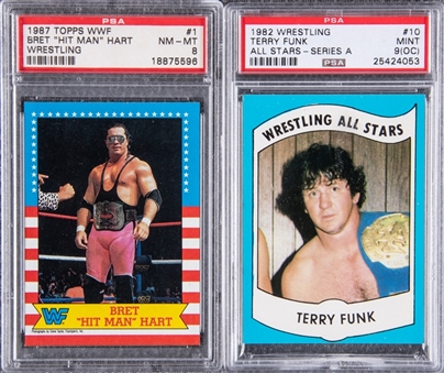 1982-1987 Topps WWF & Wrestling All-Stars PSA-Graded Pair (2 Different) - Including Bret Hart and Terry Funk!
